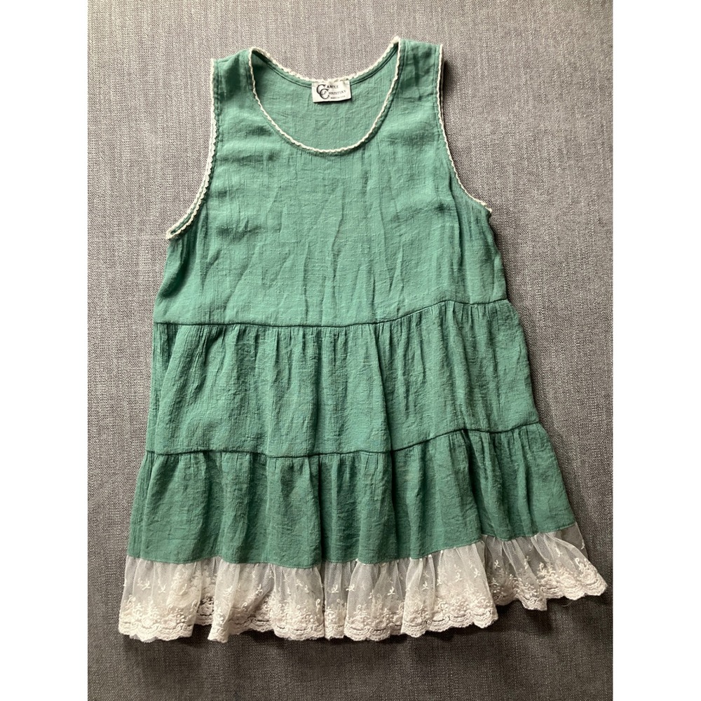 Carole Christian Womens Sage Green Tiered‎ Lace Trim Sleeveless Tunic Top